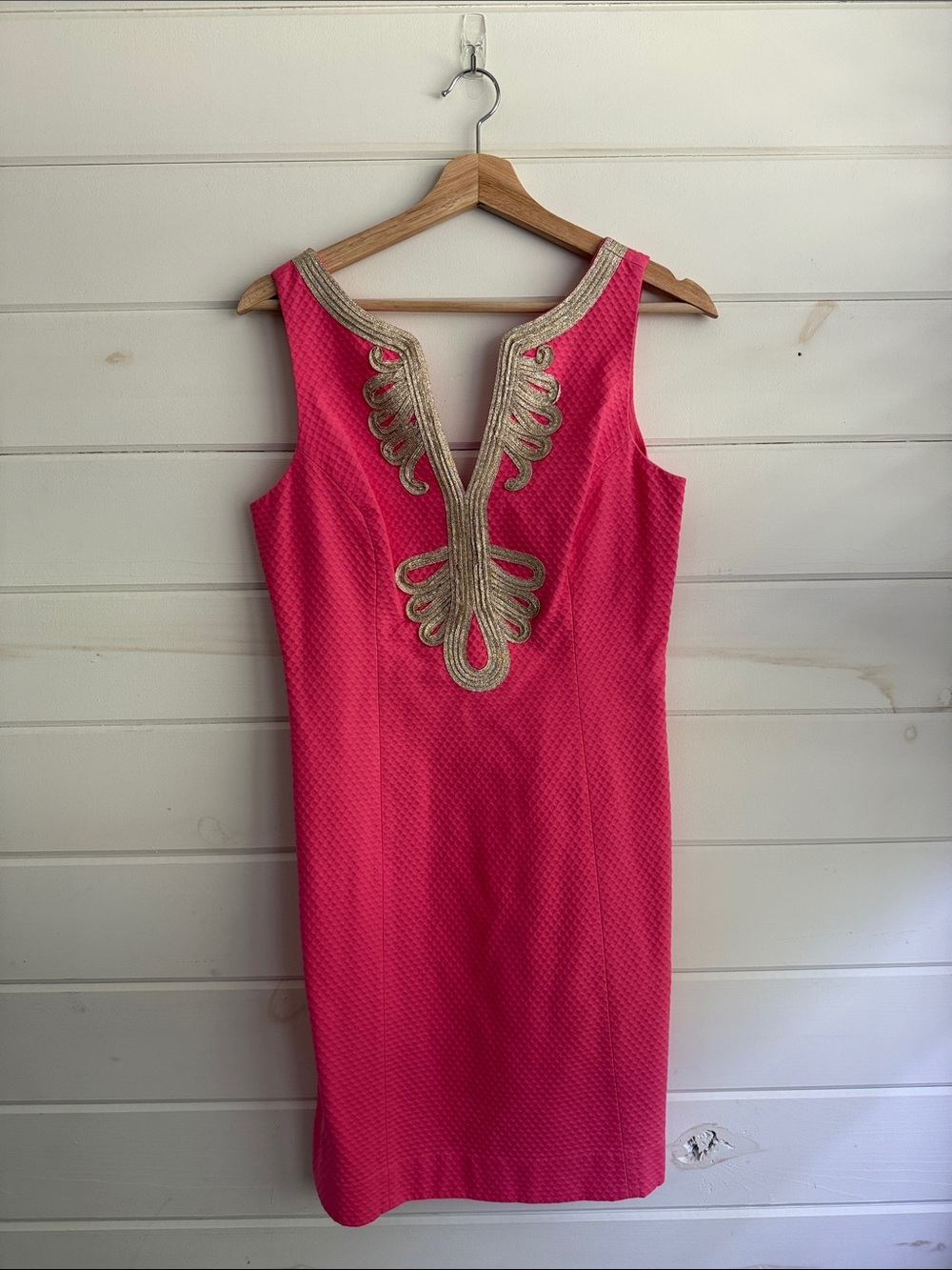 Lilly Pulitzer Hot Pink Midi Sheath Dress with Gold Trim